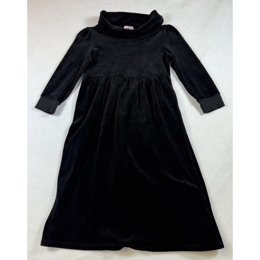 Juicy Couture Velour Dress Womens Petite Black Long Sleeve Y2K Empire Waist
